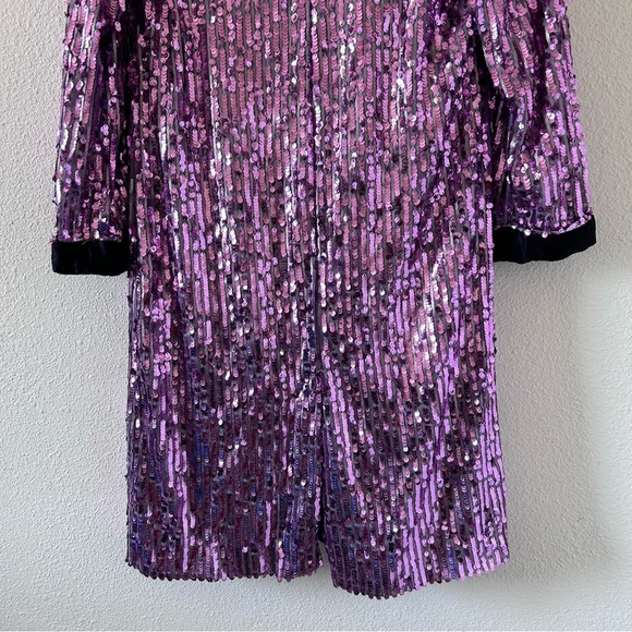 FREE PEOPLE Ella Sequin Duster Small Purple Black Relaxed Longline Dressy Party - Picture 12 of 16